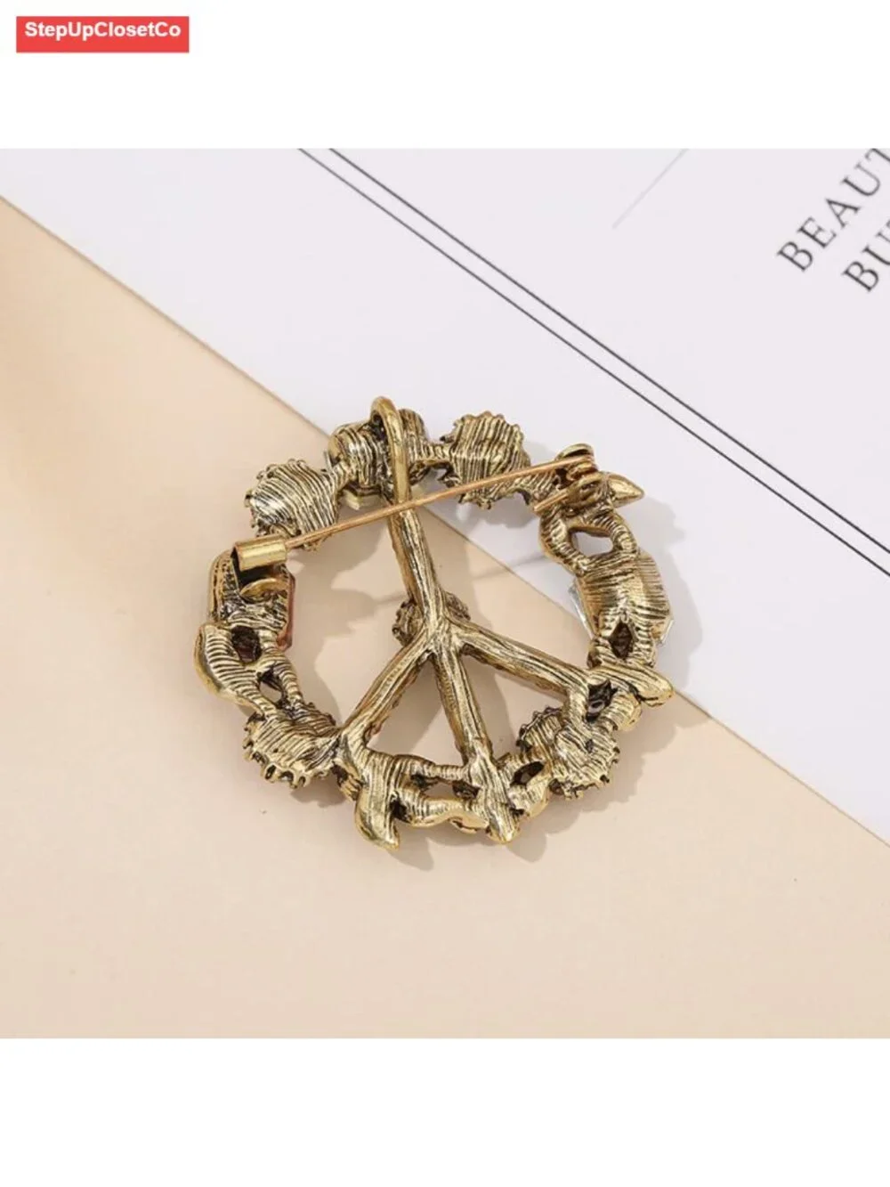 Antique Gold Plated Crystal Love Peace Brooch Pin Enamel Gift